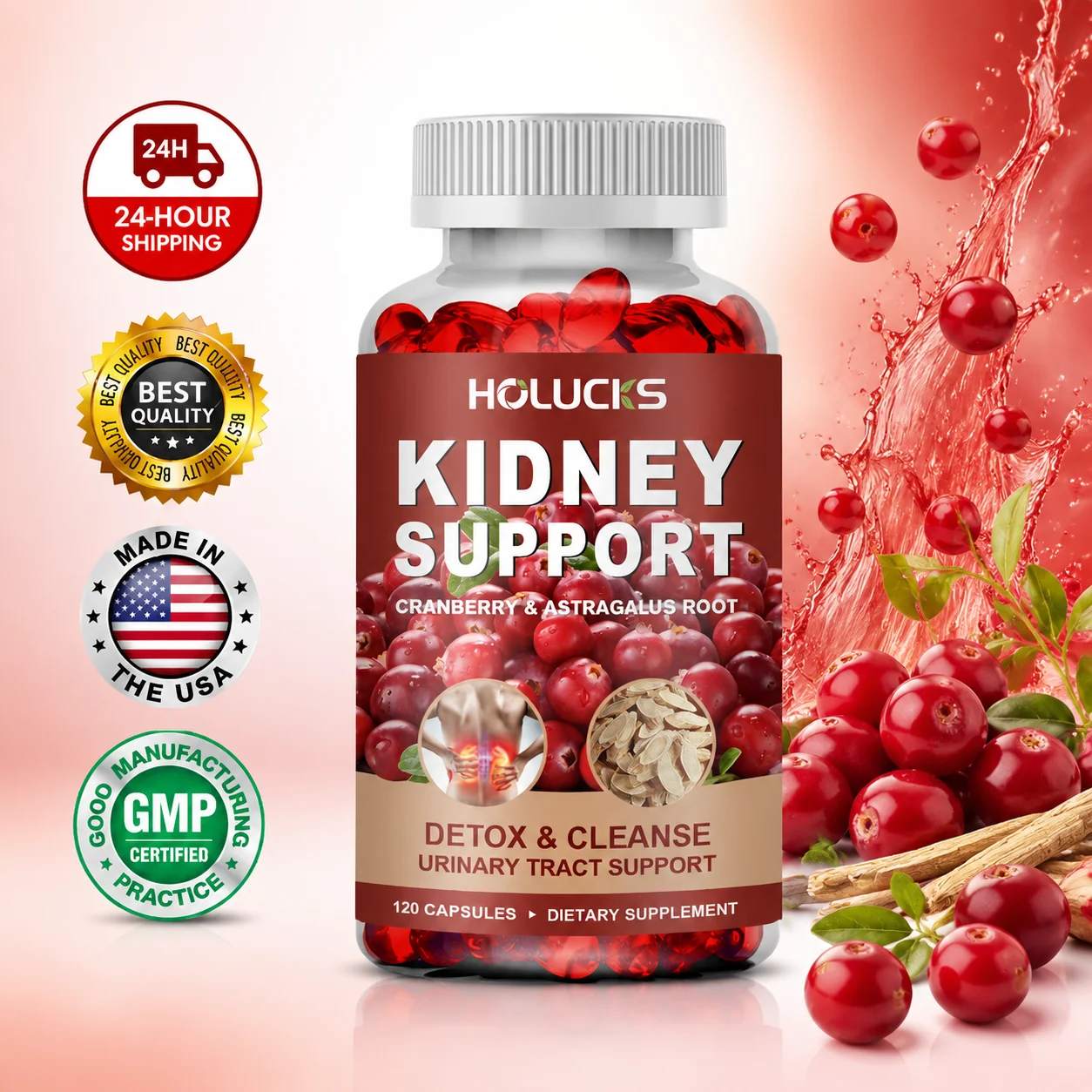 Health Wellness & Nutrition Center Llc - Kapsul Pembersih Ginjal Alami, dengan Cranberry,